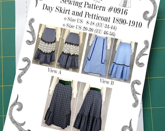 Jupe et jupon édouardiens de 1890 à 1910 avec motif de couture de ceinture #0916 Taille EU 34-56 motif de couture en papier