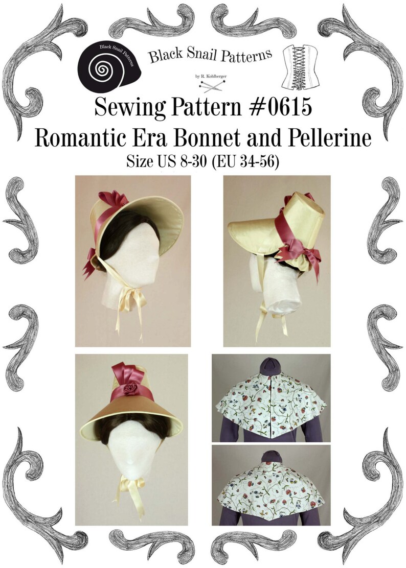 Romantic Era 1830 Bonnet and Pelerine Sewing Pattern 0615 PDF Download image 1