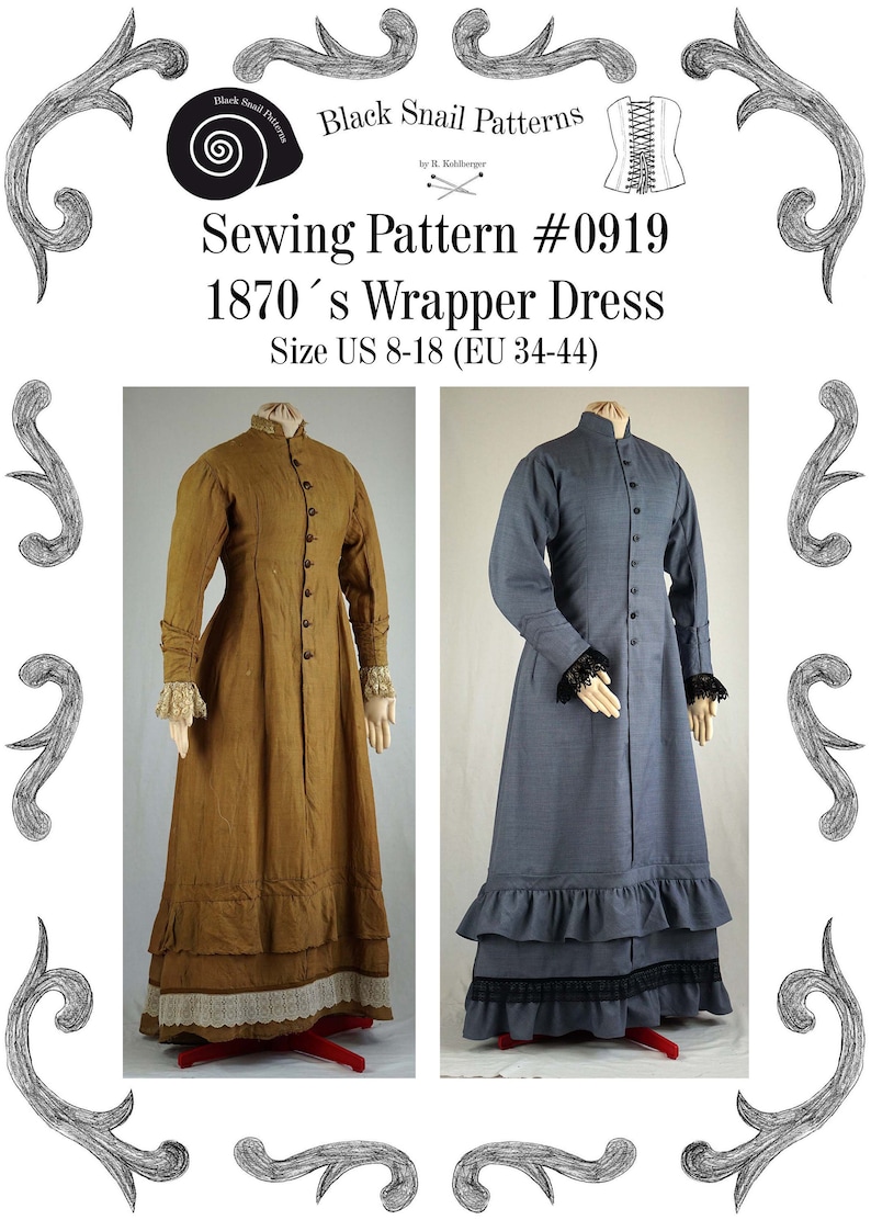 Victorian Wrapper Dress About 1870 Sewing Pattern #0919 Size US 8-30 ...