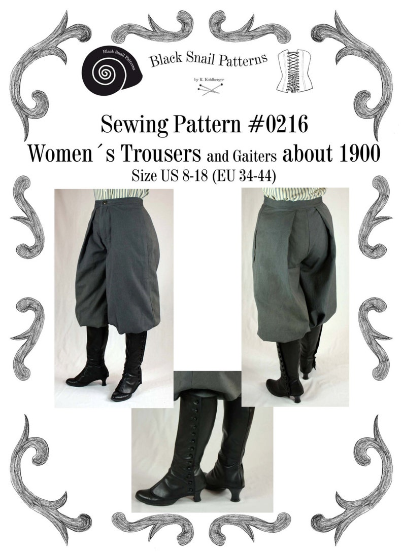 Edwardian Womens Trousers and Gaiters about 1900 #0216 Size US 8-30 (EU 34-56) Pdf Download image 1