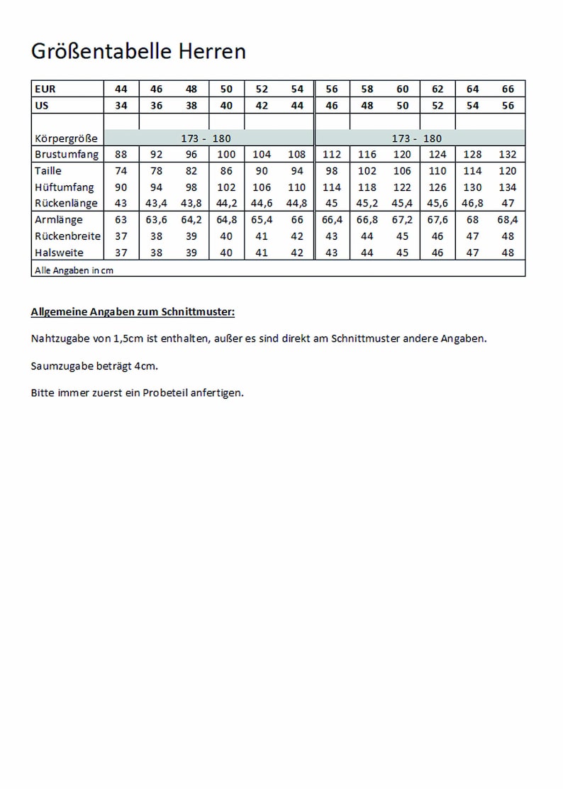 May include: Size chart for men's clothing with measurements in inches and centimeters. The chart includes sizes for neck, chest, waist, hips, back length, sleeve length, and back width.