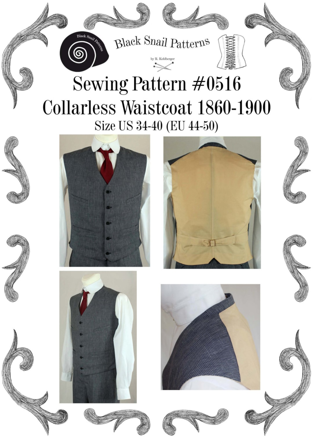 Victorian Edwardian Mens Waistcoat Sewing Pattern 0516 Size US 34-56 EU ...