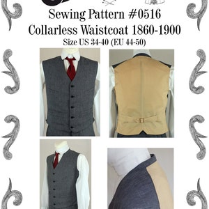 Victorian Edwardian Mens Waistcoat Sewing Pattern #0516 Size US 34-56 (EU 44-66) PDF Download