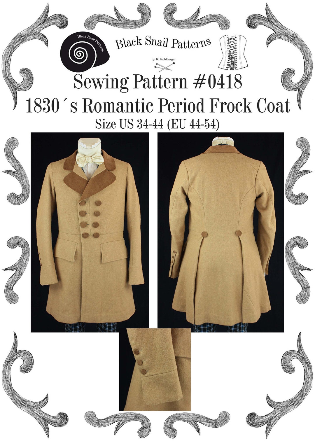 1830 Frock Coat Romantic Period Sewing Pattern 0418 Size US 34-56 EU 44-66  PDF Download - Etsy
