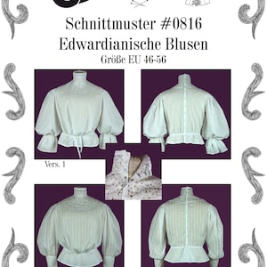 Edwardianische Bluse Schnittmuster 0816 Größe EU 34-56 PDF Download Bild 9