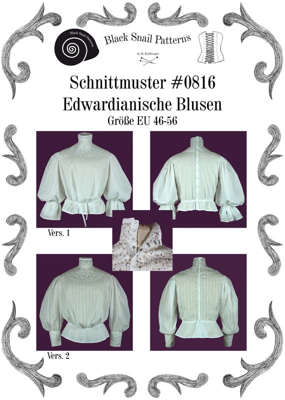 Edwardian Fashion, Clothing & Costumes 1900 – 1910s Edwardian Blouse Sewing Pattern #0816 Size US 8-30 (EU 34-56) PFD Download $6.03 AT vintagedancer.com