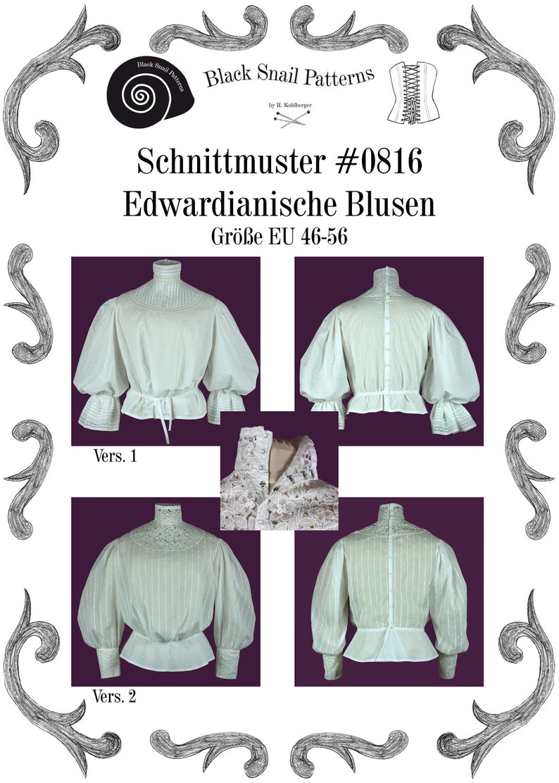 Edwardianische Bluse Schnittmuster 0816 Größe EU 34-56 PDF Download Bild 9