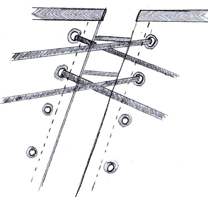 May include: A close-up of a pair of shoelaces tied in a criss-cross pattern through a series of eyelets on a shoe.