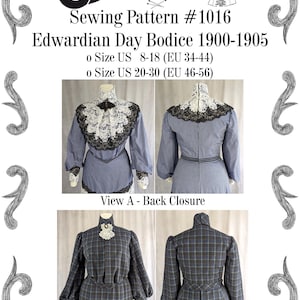 Edwardian Day Bodice from 1900 to 1905 Sewing Pattern #1016 Size US 8-30 (EU 34-56) PDF Download