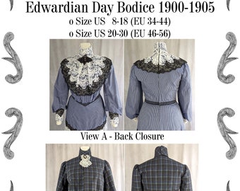 Edwardiaanse dag taille 1900 tot 1905 naaipatroon #1016 maat EU 34-56 PDF-download