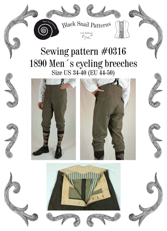 Tweed Ride Clothing, Fashion, Outfits 1890 Edwardian Breeches Mens Cycling Breeches about 1890 Sewing Pattern #0316 Size US 34-48 (EU 44-58) PDF Download $7.23 AT vintagedancer.com