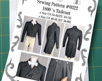 Empire Regency Mens Tailcoat from 1800 Sewing Pattern #0322 Size US 34-56 (EU 44-66) Paper Pattern