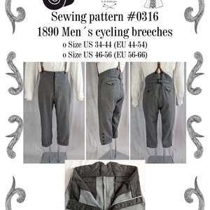 Edwardian Mens Cycling Breeches about 1890 Sewing Pattern #0316 Size US 34-48 (EU 44-58) PDF Download