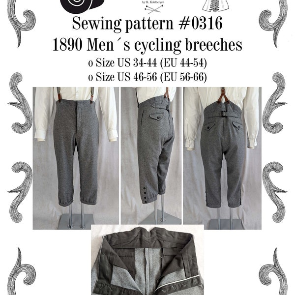 Edwardianische Herren Fahrradhose um 1890 Schnittmuster #0316 Größe EU 44-66 PDF Download