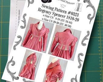 Regency Spencer 1810-20 Sewing Pattern #0323 Size US 8-30 (EU 34-56) Printed Pattern