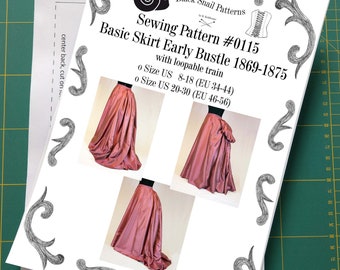 Victorian Basic Skirt, Early Bustle period with a loopable train Sewing Pattern #0115 Size US 8-30 (EU 34-56) Printed Pattern