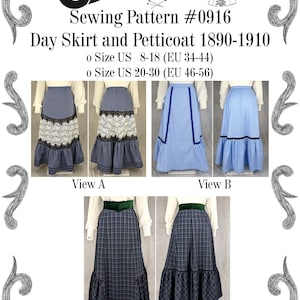 Edwardian Day Skirt and Petticoat from 1890 to 1910 including Belt Sewing Pattern #0916 Size US 8-30 (EU 34-56) PDF Download
