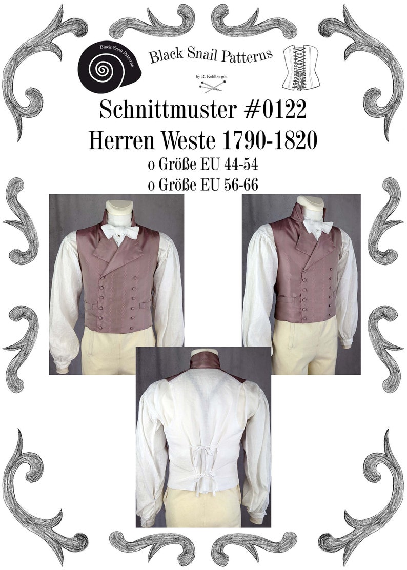 Empire Regency Mens Waistcoat 1790-1820 Sewing Pattern 0122 Size US 34-56 EU 44-66 PDF Download image 5