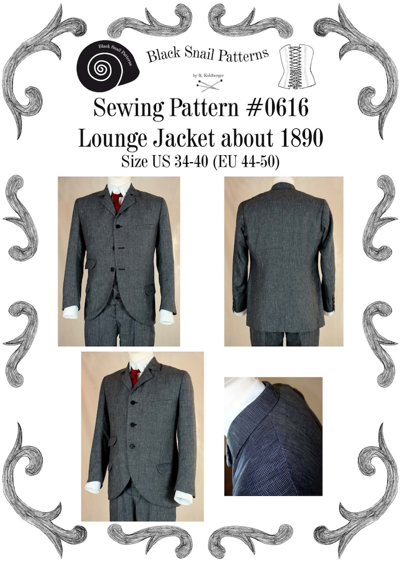 Men’s Vintage Reproduction Sewing Patterns Edwardian Lounge Jacket about 1890 Sewing Pattern #0616 Size US 34-48 (EU 44-58) Pdf Download $6.29 AT vintagedancer.com