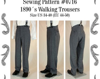 Victorian / Edwardian Mens Walking Trousers from 1870 to 1910 Sewing Pattern #0716 Size US 34-56 (EU 44-66) PDF Download