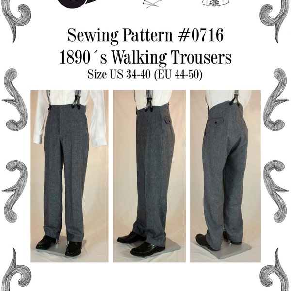 Victorian / Edwardian Mens Walking Trousers from 1870 to 1910 Sewing Pattern #0716 Size US 34-56 (EU 44-66) PDF Download