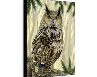 Eagle Owl - Watercolour By Mouth - Print On Stretched Canvas (12x16 inches)