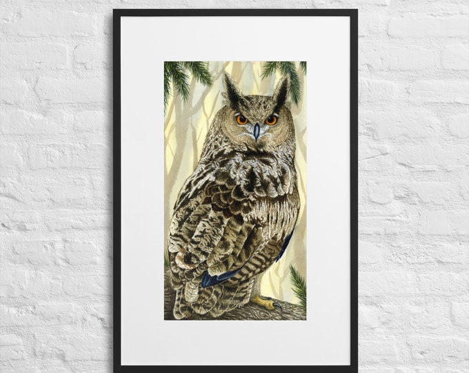 Eagle Owl — Painted By Mouth (PRINT, Framed & Mounted)