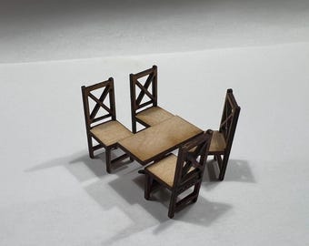 New, 1:48 Brasserie Table and Chairs Kit to make your own.