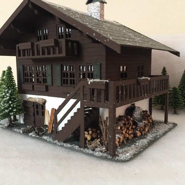 Kit chalet de ski à l'échelle 1:48 pour collectionneurs à compléter.