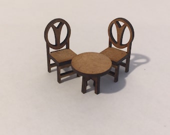 Kit de mesa de salón de té 1:48 con 2 sillas para hacer el tuyo propio.