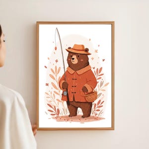 Teddy Bear Fishing Nursery Decor Fisherman Kids Room Fishing Art Nursery Teddy Bear Print Kids Room Gone Fishing Nursery
