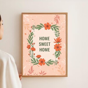 Home Sweet Home Print Digital Download Wall Art Trendy Decor for Minimalist Living Room & Cottage Kitchen