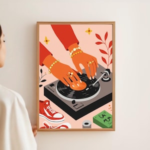 Vintage Vinyl DJ Wall Art - Music Lover&#39;s Turntable Print