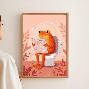 Frog on Toilet Print | Quirky Bathroom Wall Art | Frog Poster Decor | Playful Frog Art | Digital Download