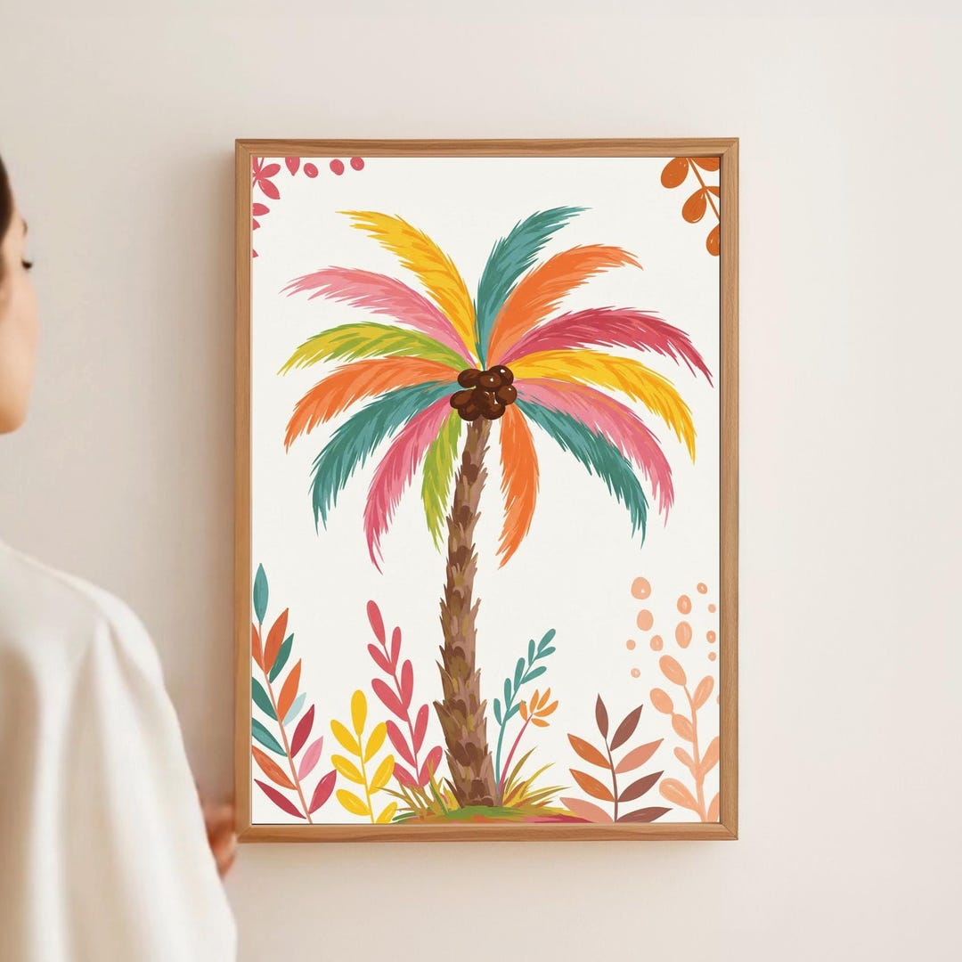 Abstract Palm Tree Wall Art Poster - Vivid Acrylic Painting - Eco ...