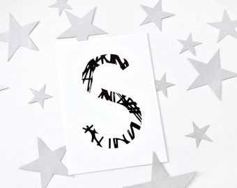 Postkarte schwarz weiß, Buchstabe S, Lettering, Muttertag Freundin Kinderzimmer Muttertagskarte  , schöne Kleinigkeit
