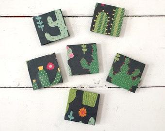 7 square fridge magnets, green with succulents, 4x4 cm, handmade, gift present girlfriend wife, kitchen decor, memo board