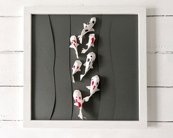 3D Bild schmal, Origami Koi, eingerahmt, Papier Kunst Dekoration Valentinstaggeschenk Geschenk für Mama Papa Eltern Wohndekor Interior