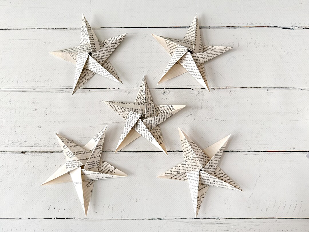 5 Origami Stars, Paper Stars, Handmade, Christmas Tree Decorations ...