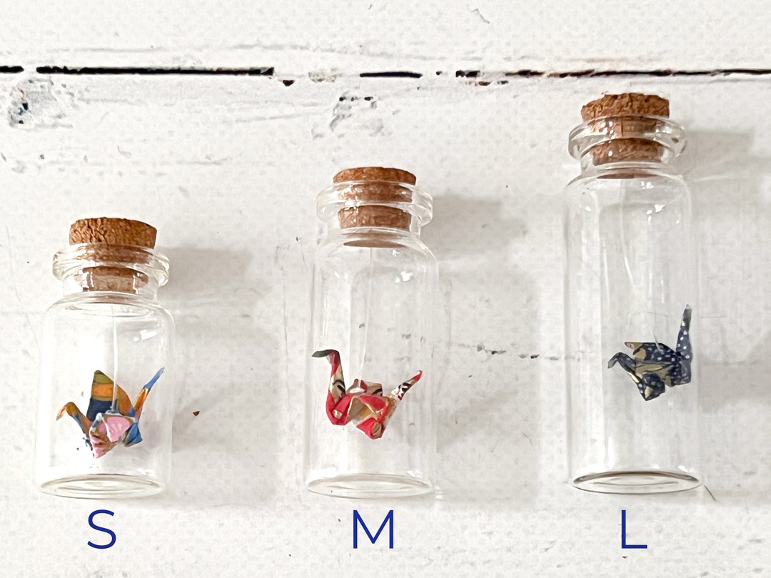 1 Glas mit Origami Kranich zur Auswahl, Gr. S, M, L, handgemacht