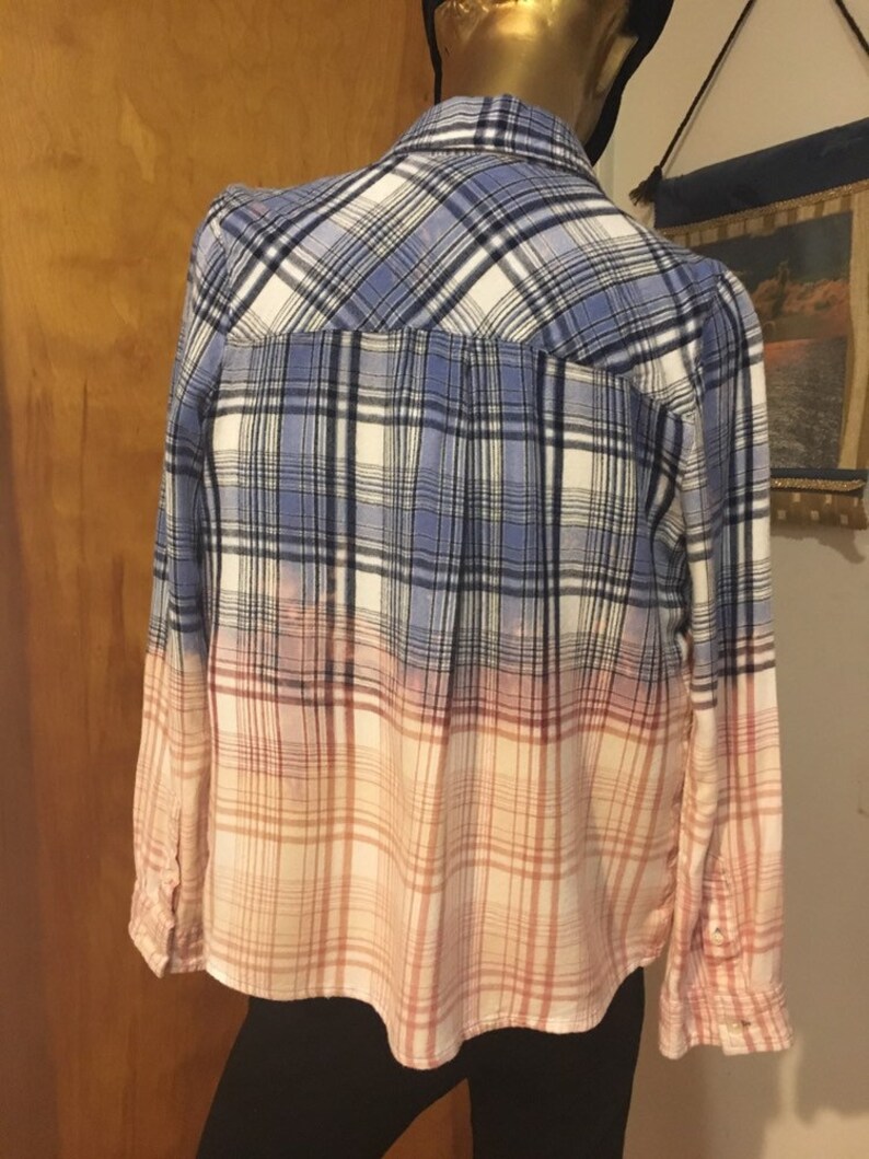 Bleach dyed flannel shirt. Shabby chic. Embellished flannel Etsy