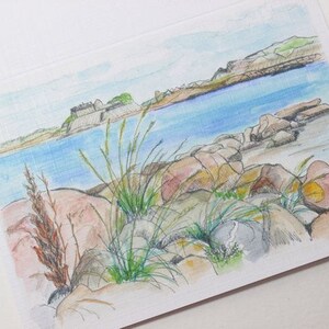 Scenario balneare scandinavo Carta artistica dall'acquerello originale