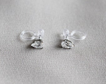 Invisible Clip on earring, Non Pierced Earring, Crystal stud silver clip ons