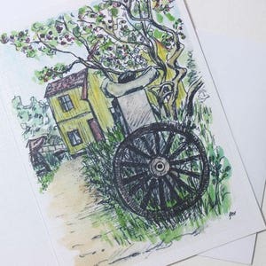 Scenario scandinavo Carta artistica dall'acquerello originale