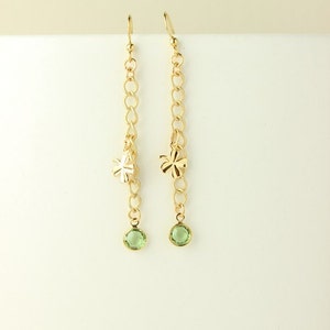 Golden good Luck Earrings with clovers, Swarovski Crystals and golden chain