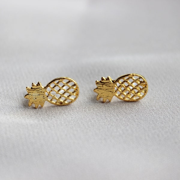 Invisible Clip on earring, gold pineapple clip ons,Non Pierced stud Earring,metal free clip ons, Hypoallergenic - Non allergenic earrings