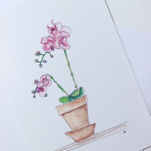 Orchide flower Scandinavian Art card from original water color