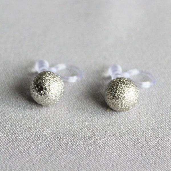 Silver ball/sphere clip on earrings, Invisible clip ons, Non Pierced stud ,metal free clip ons, Hypoallergenic - Non allergenic earrings