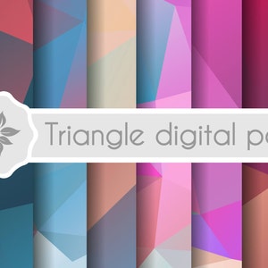 Bright Triangle Digital Paper: Geometric Scrapbook Backgrounds (PNG, JPG, EPS)