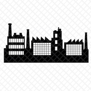 Plants factories buildings silhouette of a city clipart silhouette transparent background city vector file svg, png, dxf, eps